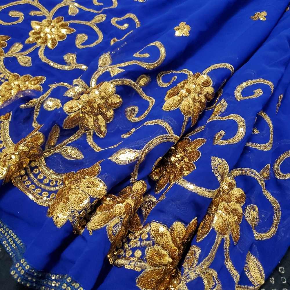 Royal Blue Gold Saree Sequin bridal wedding sari gold